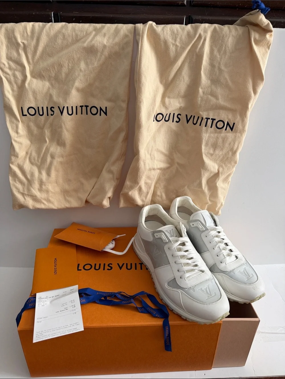 Louis Vuitton Men’s White and Light Gray LV Run Away Sneakers LV women’s 9